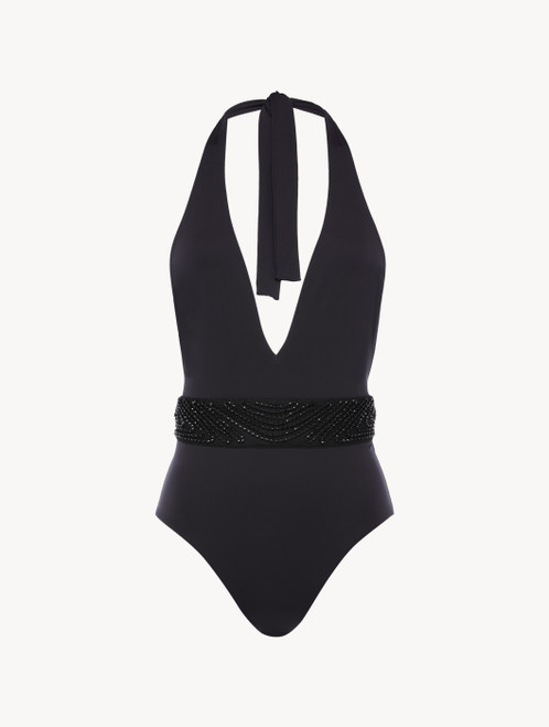 Maillot de bain noir avec broderie perlée_4