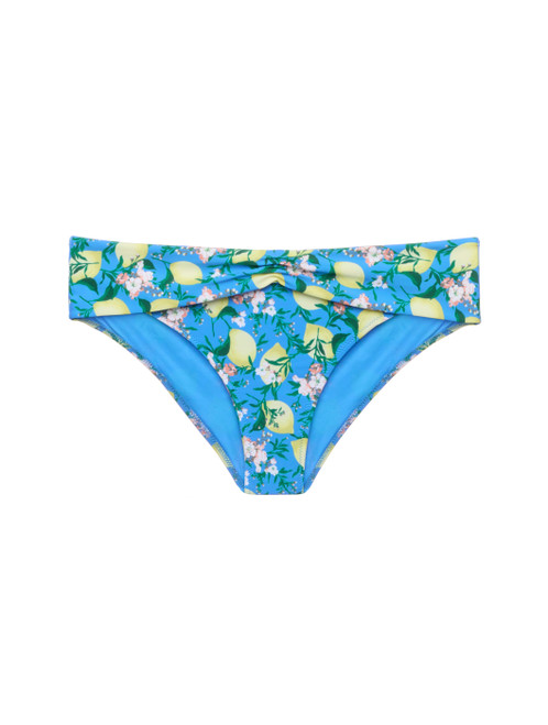 Bas de maillot de bain imprimé bleu avec taille drapée_2