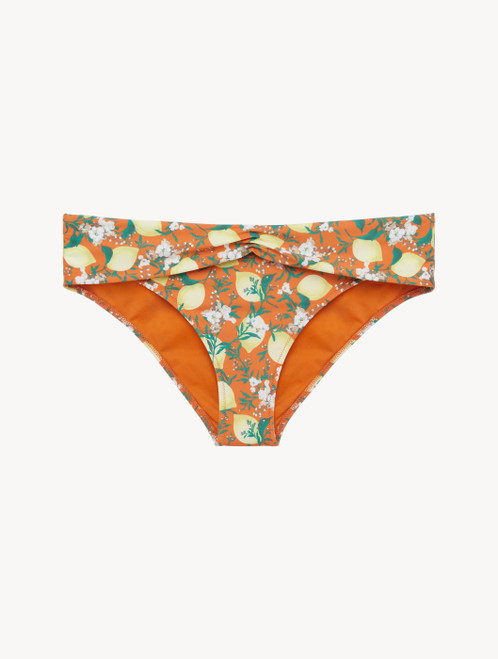 Bas de maillot de bain imprimé orange avec taille drapée_0