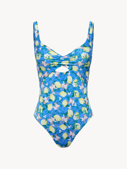 Maillot de bain imprimé bleu avec découpe_0