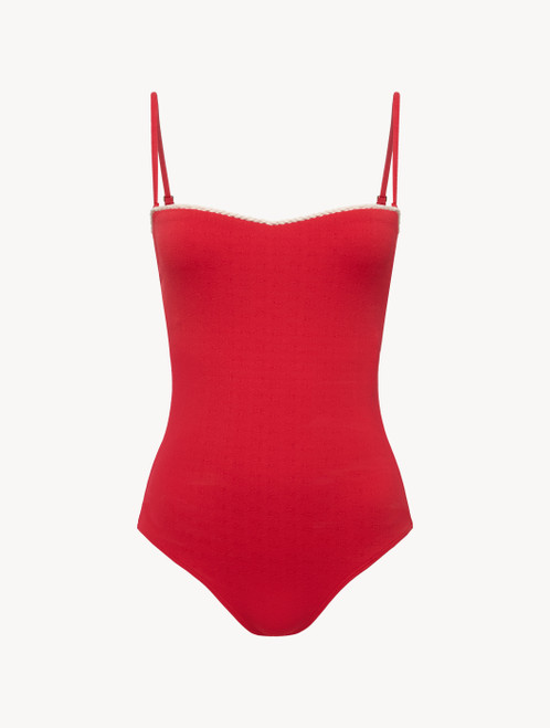 Maillot de bain à armatures rouge avec motif monogrammé_0