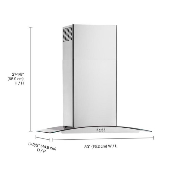 Whirlpool® 30" Curved Glass Wall Mount Range Hood WVW51UC0LS