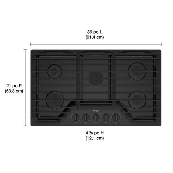 Whirlpool® 36-inch Gas Cooktop with EZ-2-Lift™ Hinged Cast-Iron Grates WCGK5036PB