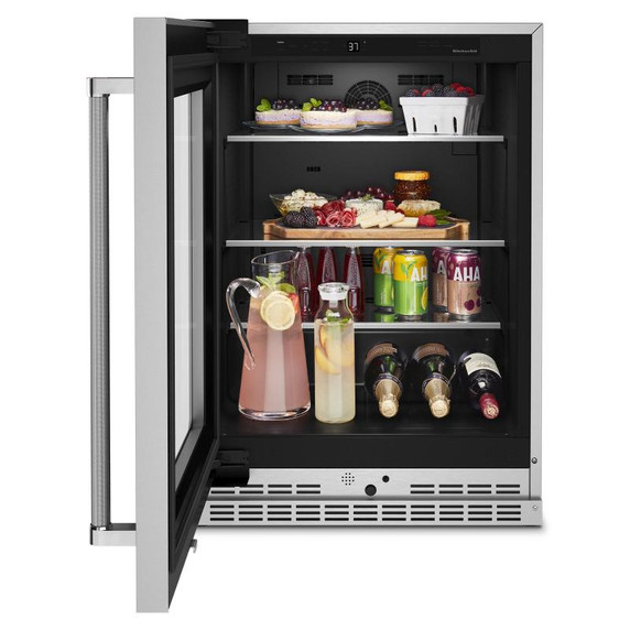 Kitchenaid® 24" Undercounter Refrigerator with Glass Door and Shelves with Metallic Accents KURL314KSS