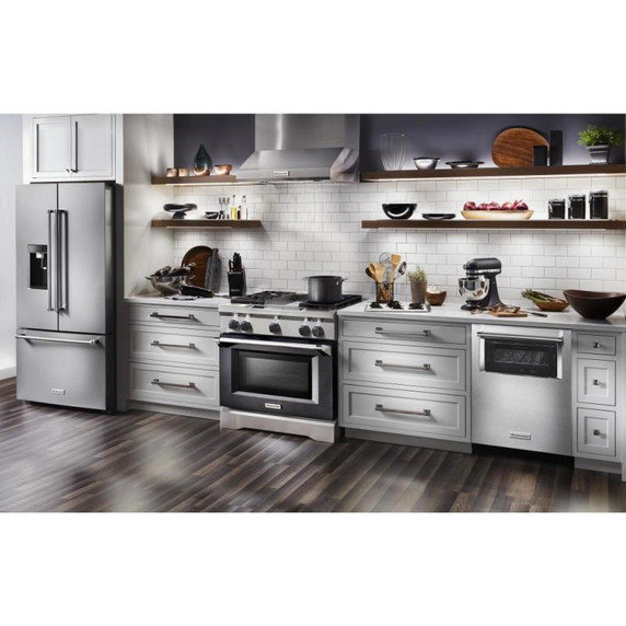 Kitchenaid® 23.8 cu. ft. 36" Counter-Depth French Door Platinum Interior Refrigerator with PrintShield™ Finish KRFC704FPS
