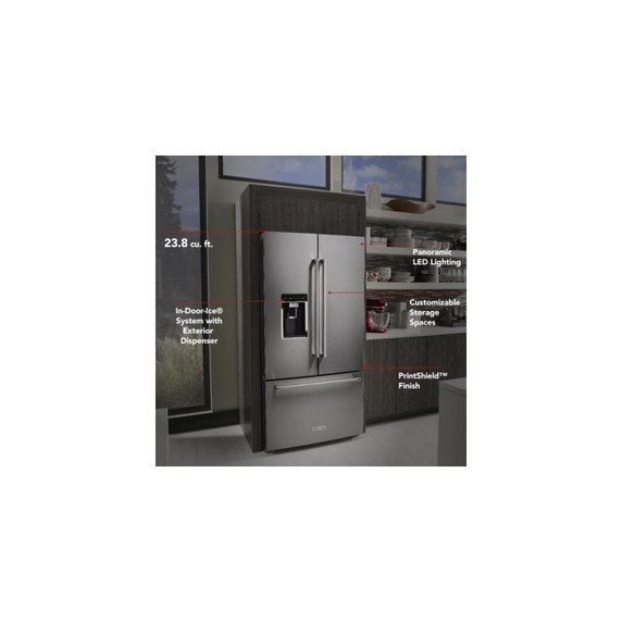 Kitchenaid® 23.8 cu. ft. 36" Counter-Depth French Door Platinum Interior Refrigerator with PrintShield™ Finish KRFC704FPS