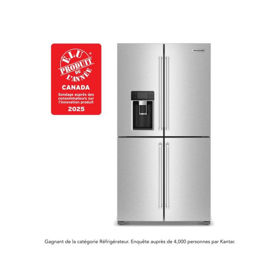 Kitchenaid® 36" Counter-Depth 19.4 Cu Ft 4-Door Refrigerator with Flexible Temperature Zone KRQC736RPS