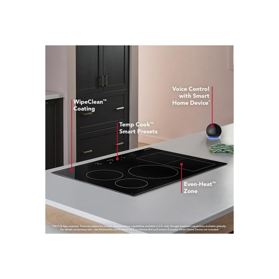 Kitchenaid® 30" Temp Cook™ Induction Cooktop with 5 Cooking Zones KCIT730SBL