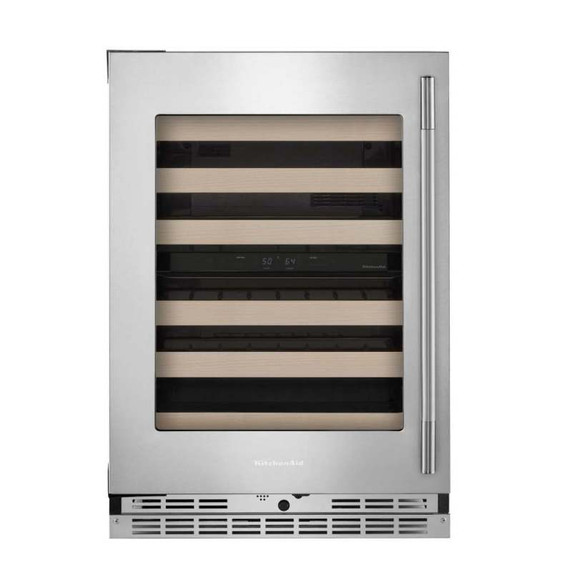 Kitchenaid® 24" Undercounter Wine Cellar with Full-Extension Wood-Front Racks KUWL524SPS
