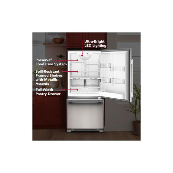 Kitchenaid® 19 Cu. Ft. 30-Inch Standard-Depth Bottom Mount Refrigerator with Right Door Swing KRBR130SPS