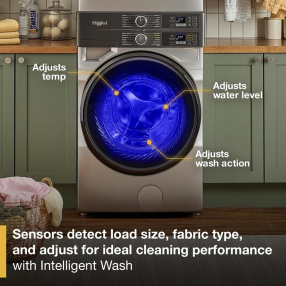 Whirlpool® Smart ENERGY STAR® Front Load Laundry Tower 5.2 cu. ft. Washer & 7.4 cu. ft. Electric Dryer with UV Clean Technology and FreshFlow™ Vent System YWEF5727TR