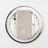 Brown Personalized Napkin - on plate, with embroidery