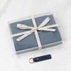 Navy Blue Cashmere Scarf and Keychain Set Wrapped in a Box