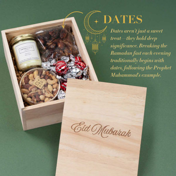 Eid Gift that includes dates, candle, chocolate and nuts
