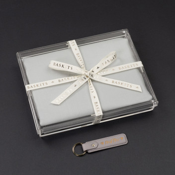 Grey Cashmere Scarf and Keychain Set Wrapped in a Box