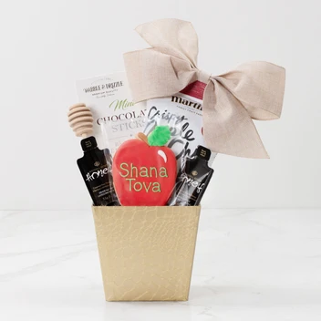 Gilded Orchard Gift basket with cookie, honey, mint sticks and apple chips