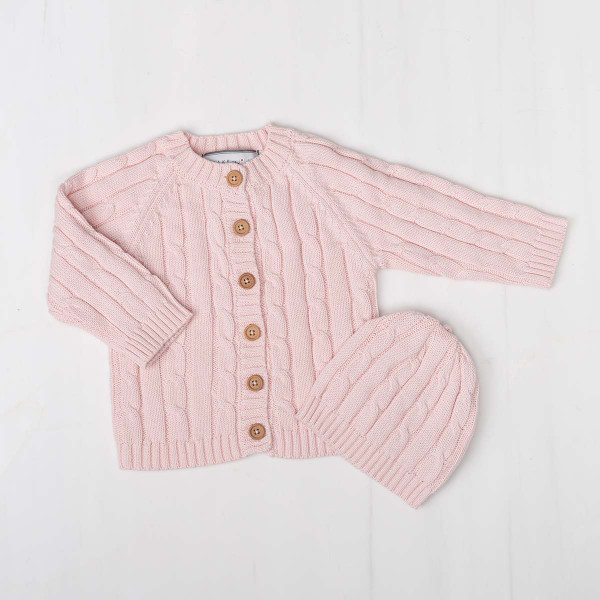 Jake and Jill Cable Knit Set (Pink) Gift Basket (7GGSweater-HatP)