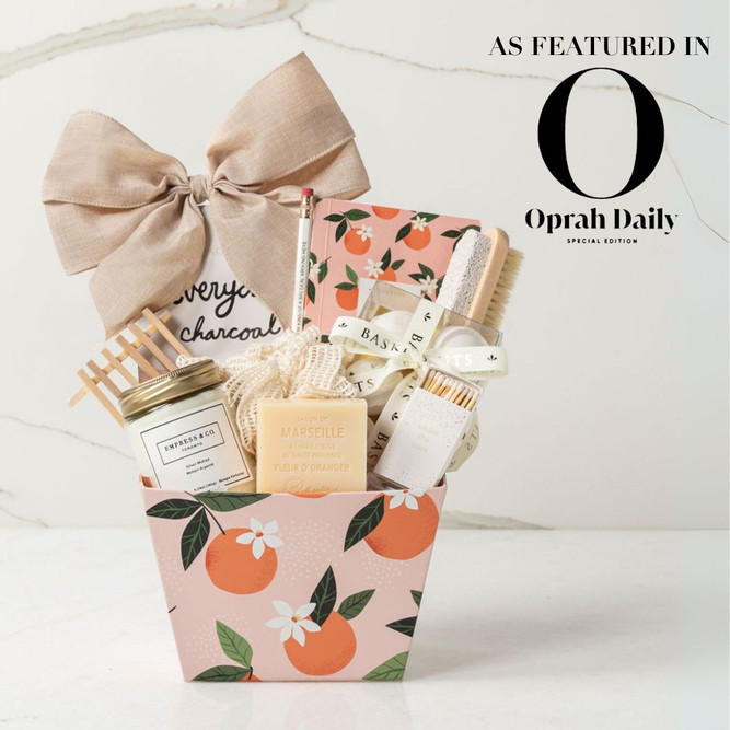 Orange Scented Candle & Spa Essentials: Belle Spa Gift Basket