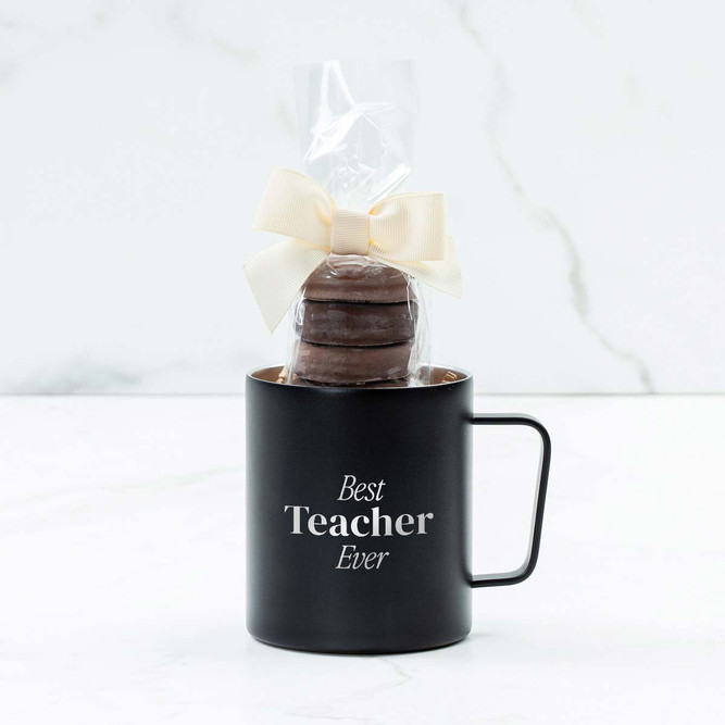 Tumbler engraved with Best Teacher Ever with Chocolate Oreo Cookies inside