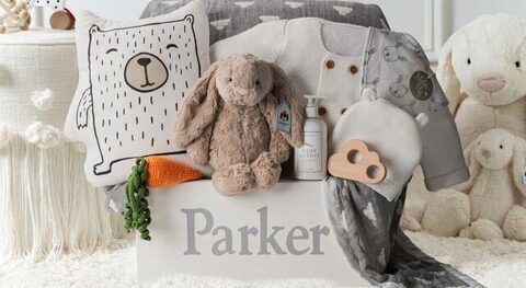 Munchkin gift basket engraved with the name Parker