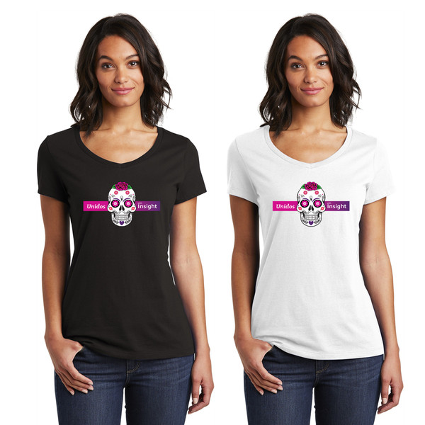 Ladies Sugar Skull Design V-Neck Tee