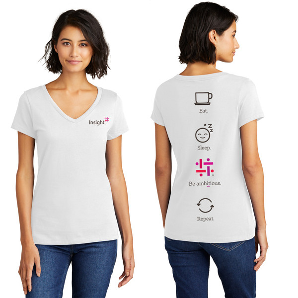 Ladies Eat Sleep Be Ambitious Repeat Logo V-Neck Tee - Back Design