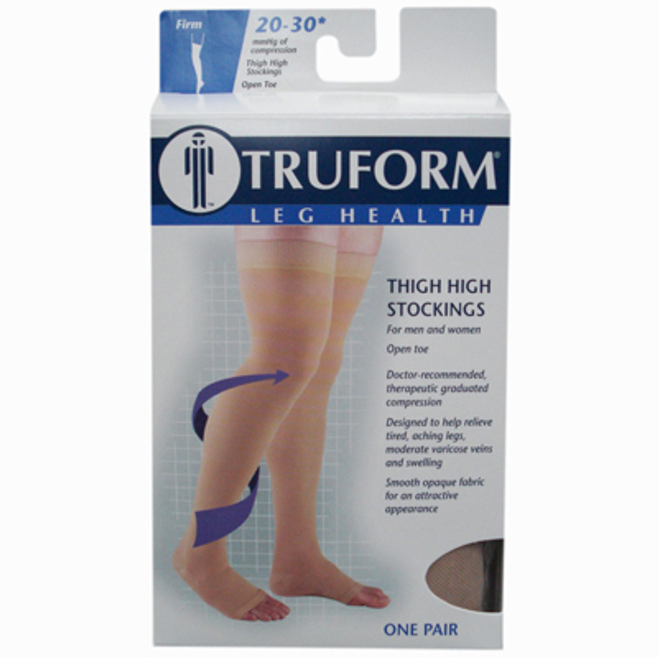  Truform 30-40 mmHg Compression Stockings for Men and Women,  Thigh High Length, Dot-Top, Open Toe, Beige, Medium : Health & Household