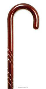 Rosewood Stained Wood Cane with Spiral Tourist Handle