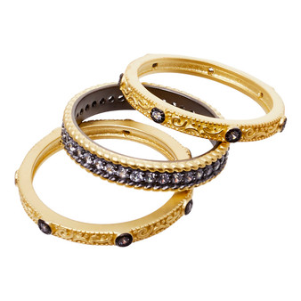 Stackable rings - three gold and black design