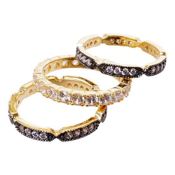 Stackable rings - three black and gold design
