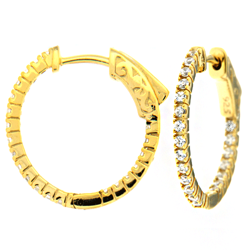 14K White Gold 1 Ct Diamond 20 mm Round Secure Lock Hoop Earrings E9375W -  IMG Jewelers