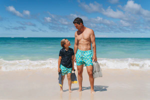 Beach Shorts - Sky & Yellow Starfish Print (Adult & Kids) (10135-10142) Beach Shorts - Sky & Yellow Starfish Print (Adult & Kids) (10135-10142)