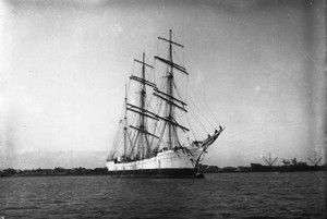 Starboard view three-masted ship Starboard view three-masted ship