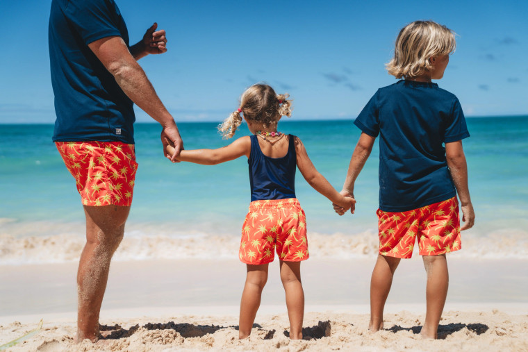 Beach Shorts - Coral & Lime Palm Print (Adult & Kids) (10143-10149)
