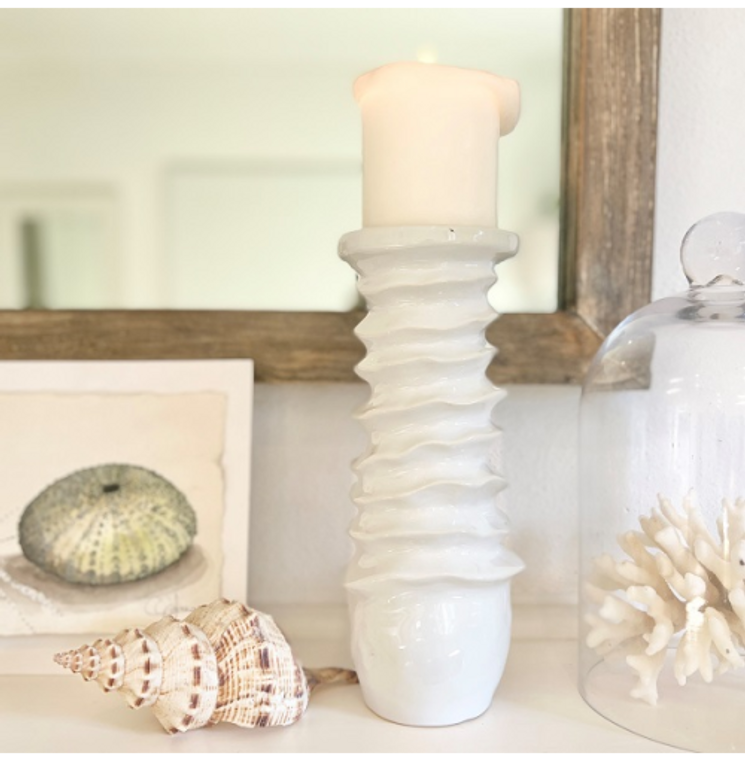 Mode Ribbed Candle Holder White