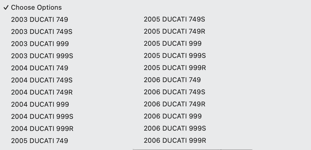 Ducati 749 999 Fairing Fitment List