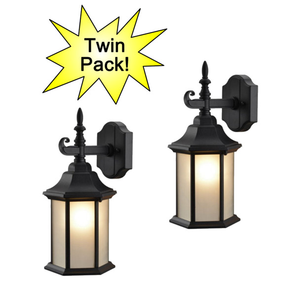 Black Outdoor Patio / Porch Exterior Light Fixtures - Twin Pack : 19-2057