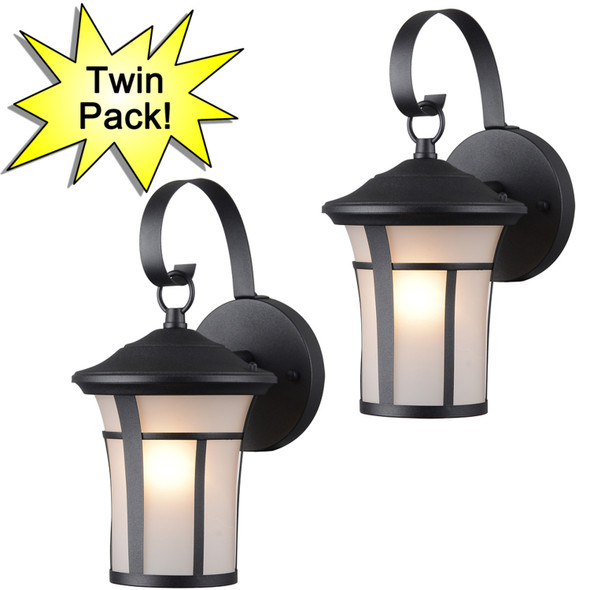Black Outdoor Patio / Porch Exterior Light Fixtures - Twin Pack : 22-9692