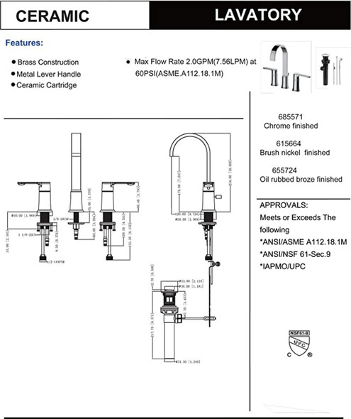 Designers Impressions 685571 Polished Chrome Lavatory Widespread Vanity Faucet