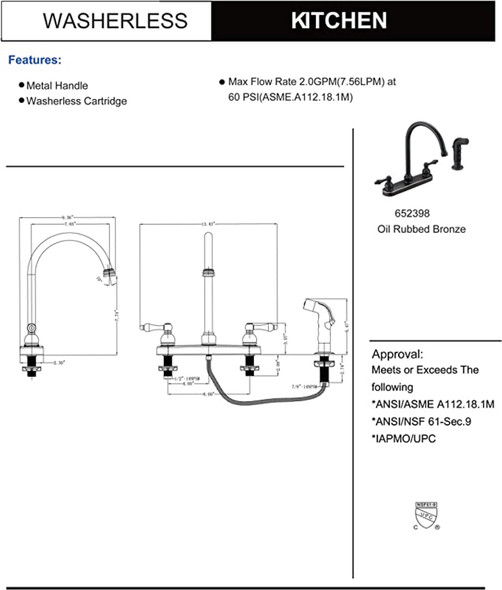 Designers Impressions 652398 Oil Rubbed Bronze Kitchen Faucet w/ Sprayer
