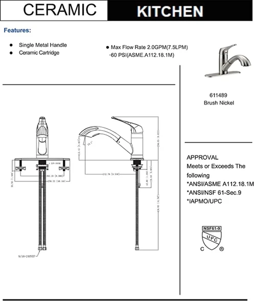 Designers Impressions 611489 Satin Nickel Kitchen Faucet w/ Pull Out Sprayer