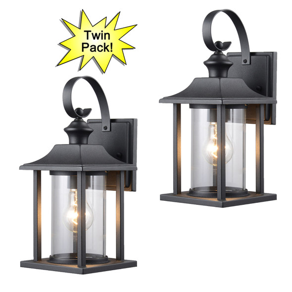 Designers Impressions Textured Black Outdoor Patio / Porch Exterior Light Fixture-Twin Pack: 73478