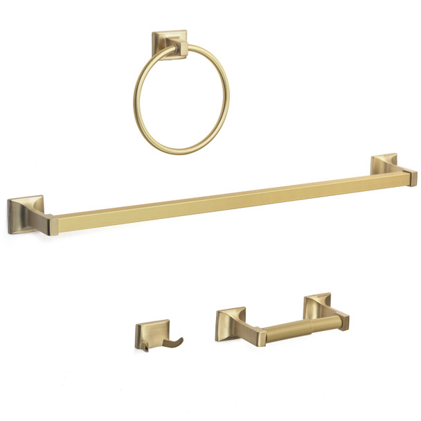 Designers Impressions Eclipse Series 4 Piece Brushed Brass Bathroom Hardware Set: MBA5200-4