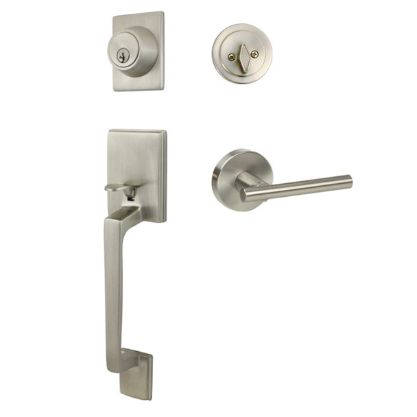 Designers Impressions Churchill Design Satin Nickel Contemporary Handleset with Kain Interior