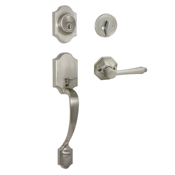 Designers Impressions Valhala Satin Nickel Traditional Handleset with Windsor Interior: 22-9000/7744