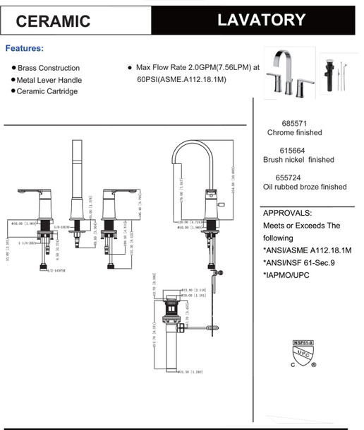 Designers Impressions 615664 Satin Nickel Lavatory Widespread Vanity Faucet