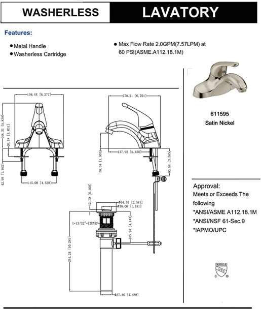 Designers Impressions 611595 Satin Nickel Single Handle Lavatory Vanity Faucet