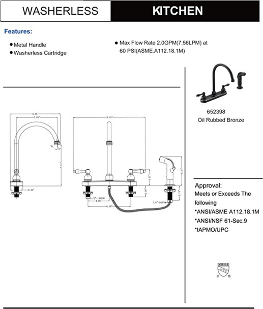 Designers Impressions 652398 Oil Rubbed Bronze Kitchen Faucet w/ Sprayer