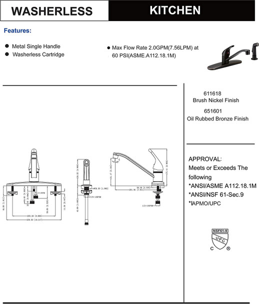 Designers Impressions 651601 Oil Rubbed Bronze Kitchen Faucet w/ Sprayer