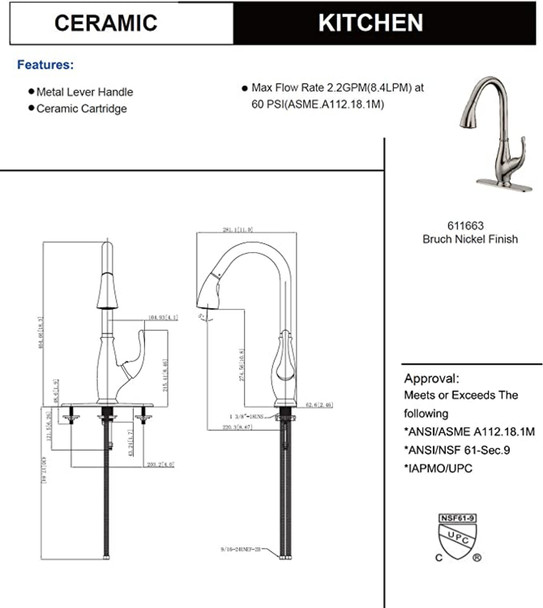 Designers Impressions 611663 Satin Nickel Kitchen Faucet w/ Pull Out Sprayer